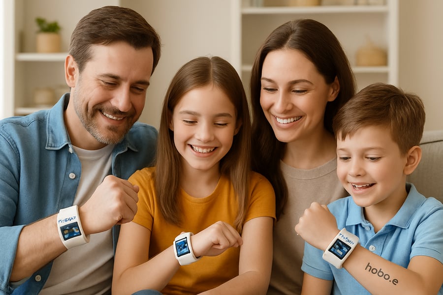 A family using Robo-e smart health monitoring on wearable devices